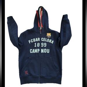 FC Barcelona Camp Nou Size Medium Blue Full Zip Hoodie Sweatshirt Embroidery